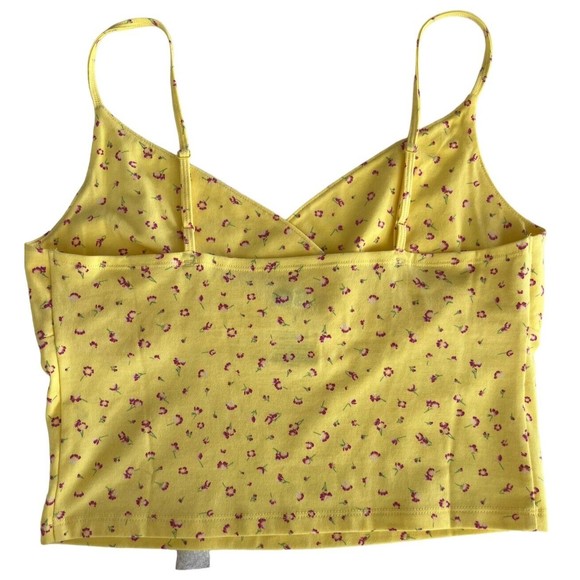 SO Ladies Juniors Wrap Front Cami Tee Crop Top Yellow with pink flowers si… - Picture 2 of 2